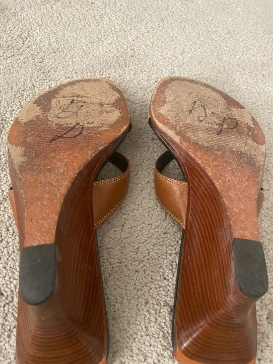 Cole Haan British Tan Brown  Leather Wedge Slide Sandals 8 - Picture 8 of 8